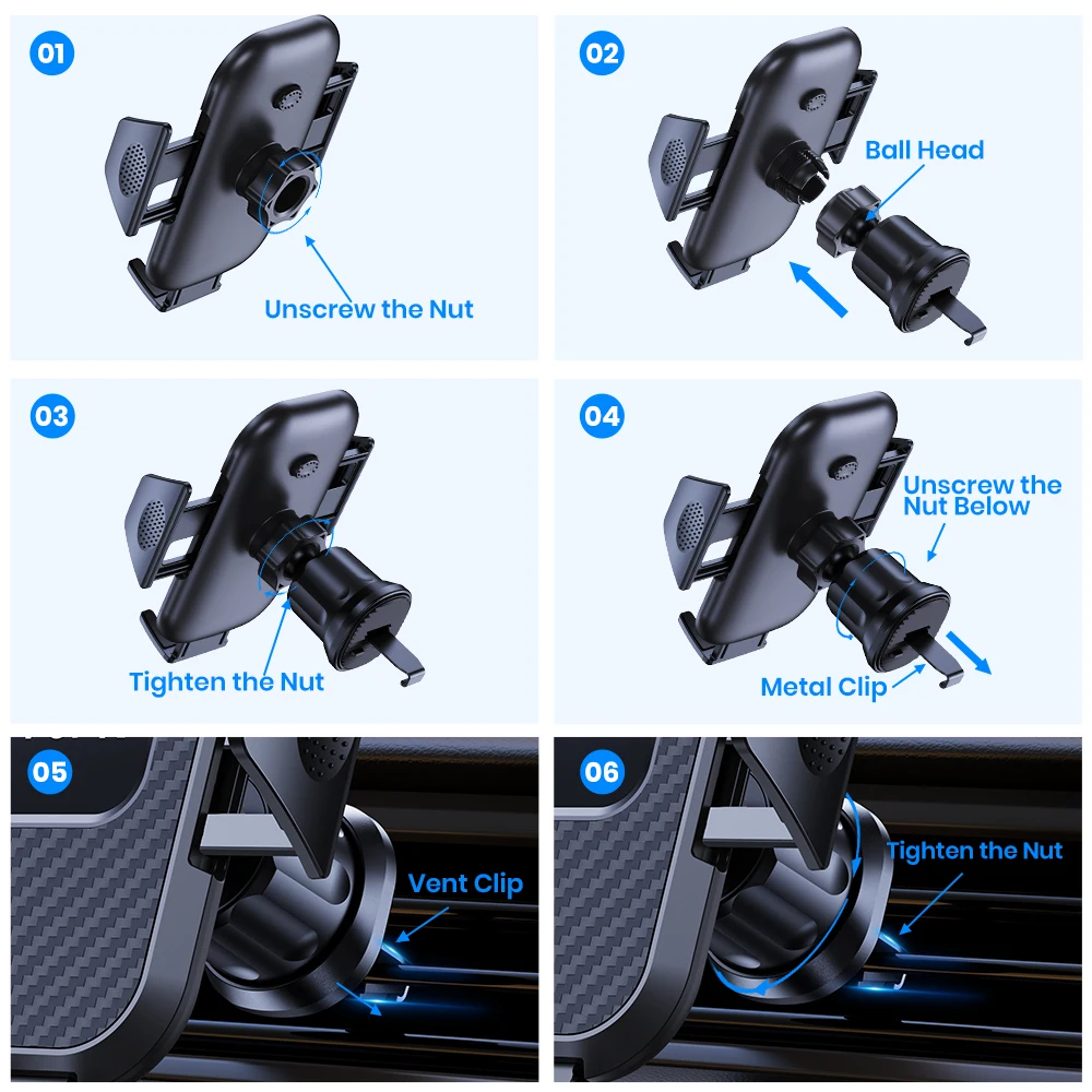 Soporte para teléfono de coche, soporte Universal para teléfono con bloqueo automático mejorado TOPK con Clip de gancho para salida de aire de coche para iPhone Samsun