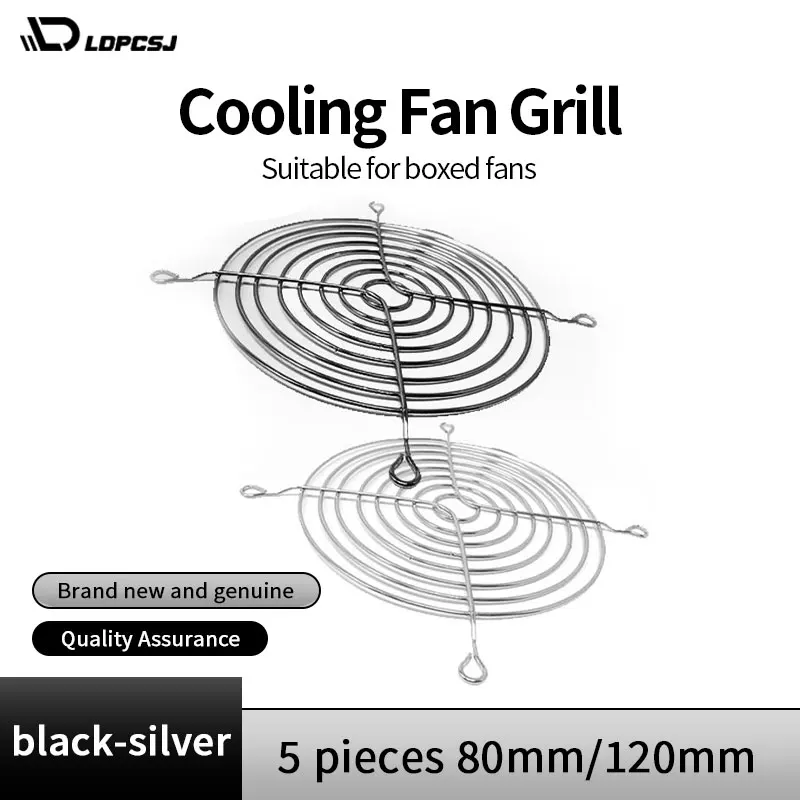 Ldpcsj 5 stuks 80 mm / 120 mm zilveren koelventilatorgrill metalen vingerbeschermer, geschikt voor boxventilator