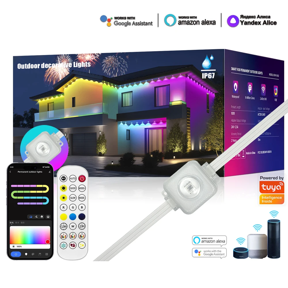 Luz de alero Bluetooth inteligente para exteriores, Control de aplicaciones multifunción, luces de alero, resistente al agua IP67, RGB, luz de jardín, 15 m/ 30 LED