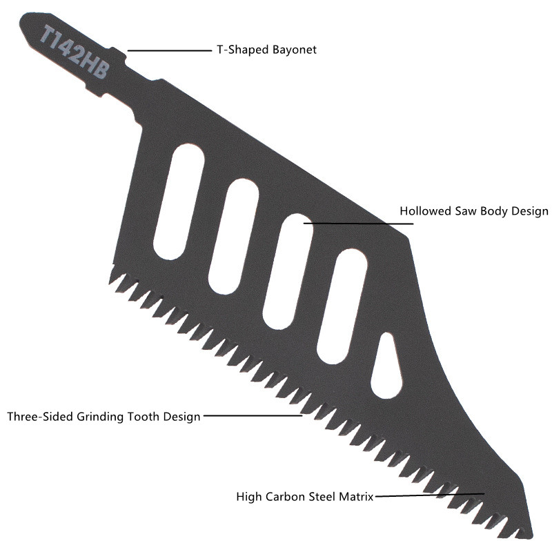 Lâmina de serra de corte extra longa e resistente, haste t, dentes grossos finos para madeira, alumínio, espaços apertados