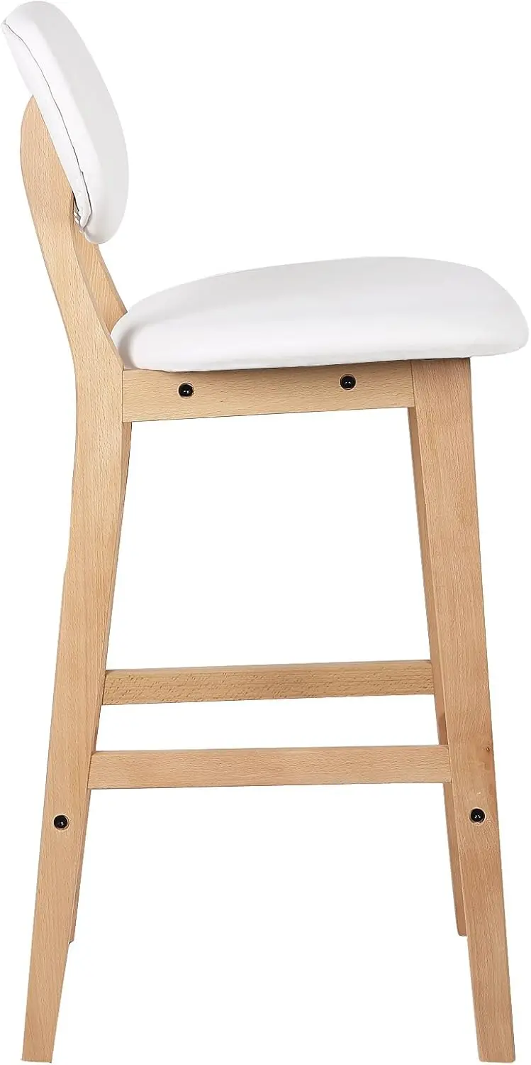 Juego Taburetes de Bar Bien Acolchado Asiento y Respaldo de Cuero Artificial Silla Diseño Madera Blanco