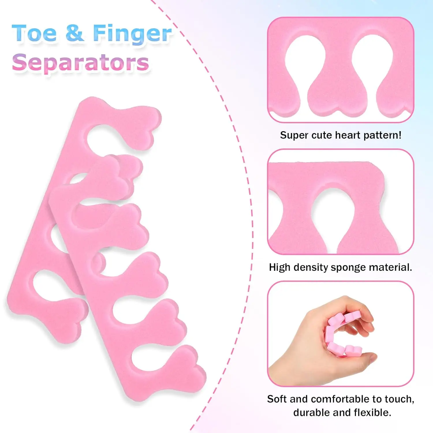 Yikoolin 100 pçs separadores de dedo do pé macio dedos pés ferramentas da arte do prego flexível coração design prática da arte do prego manicure pedicure