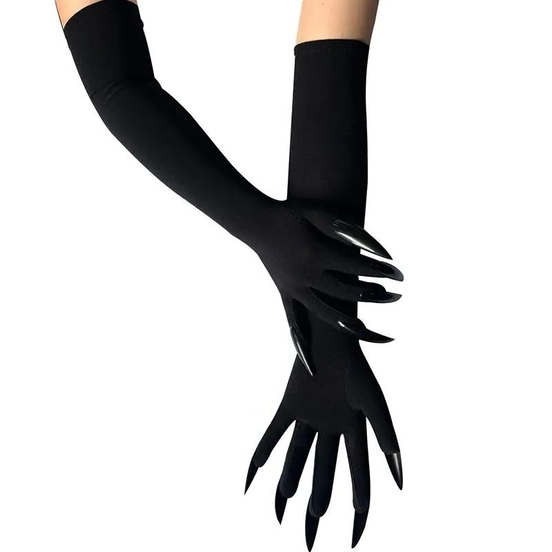 43cm Women Scary Claw Long Nail Elastic Mittens Halloween Black Devil's Ghost Claws Gloves Party Cosplay Performance Costume