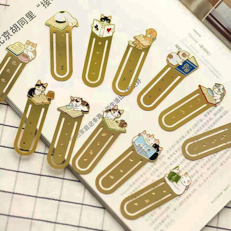 Mèo Đánh Dấu Trang Kim Loại Sách Kẹp Kawaii Mèo Con Trang Giấy Giá Đỡ Nhật Bản Văn Phòng Phẩm Dụng Cụ Đọc Sách Học Vật Dụng Văn Phòng