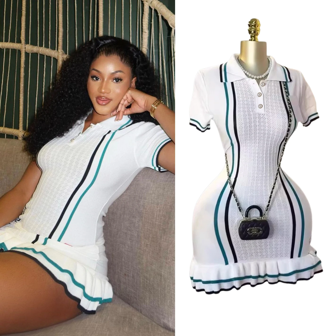 YuooMuoo elegante moda Sexy paquete caderas tejido Mini vestido 2025 otoño Vintage cuello vuelto vestido de fiesta con volantes Streetrwear