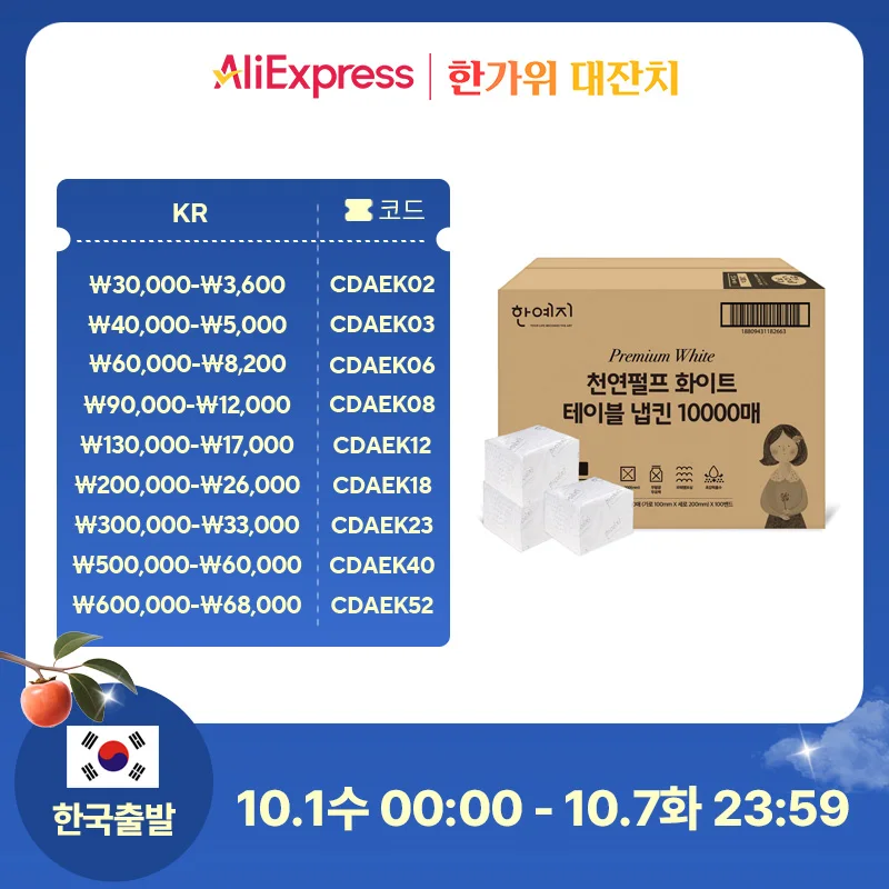 한예지 프리미엄 화이트 천연펄프 테이블냅킨 10000매