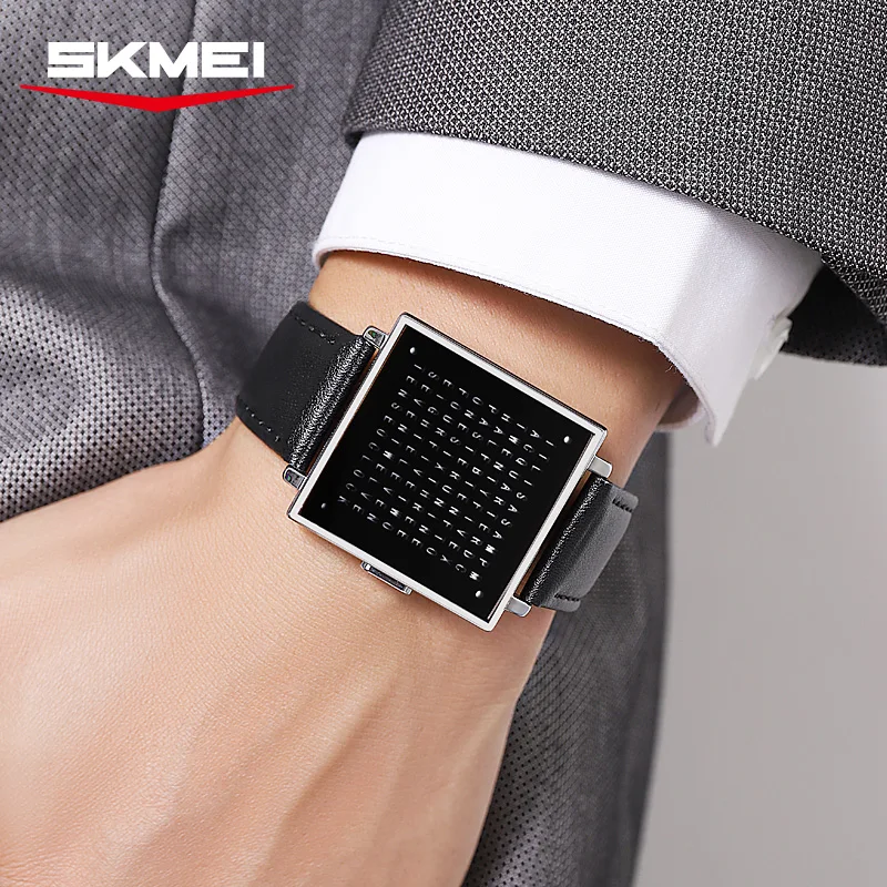 Reloj electrónico SKMEI 2388 de moda, reloj de pulsera Digital con luz Led de lujo para hombre, indicador de fecha, reloj con correa de cuero resistente al agua