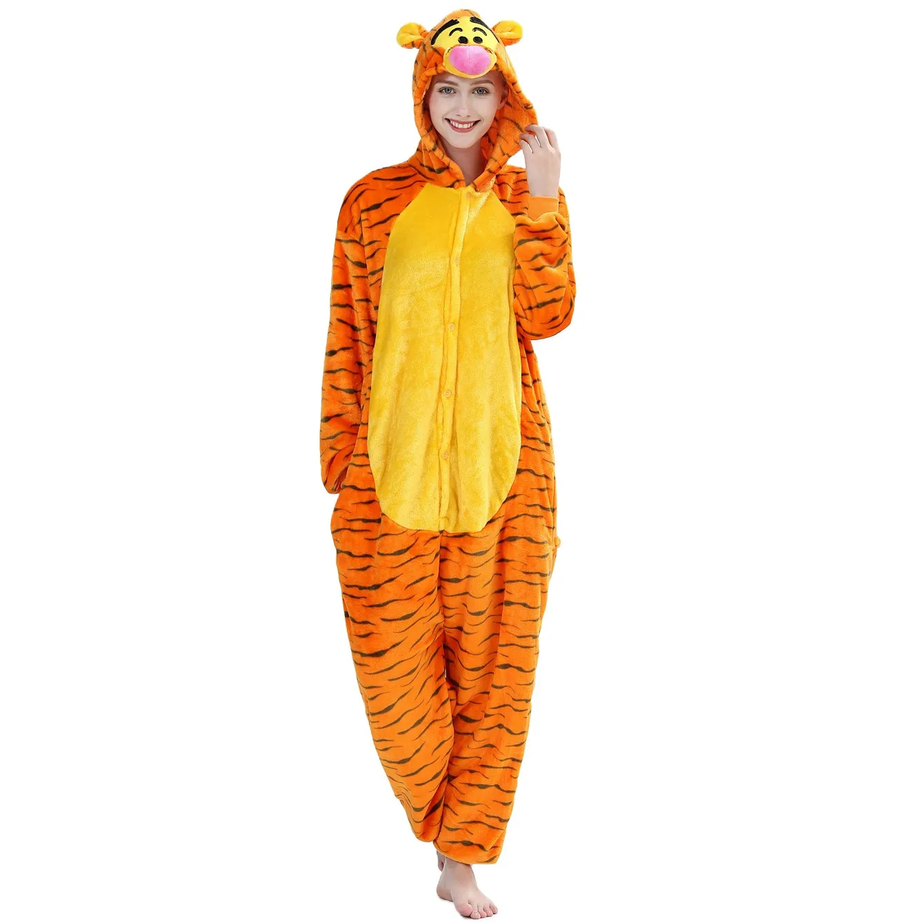 Winter Unisex 3D Jumping Tiger Cosplay Kostüme Onesies Kigurumi Onesie Pyjamas Erwachsene Flanell Pyjamas Tier Nachtwäsche Overall