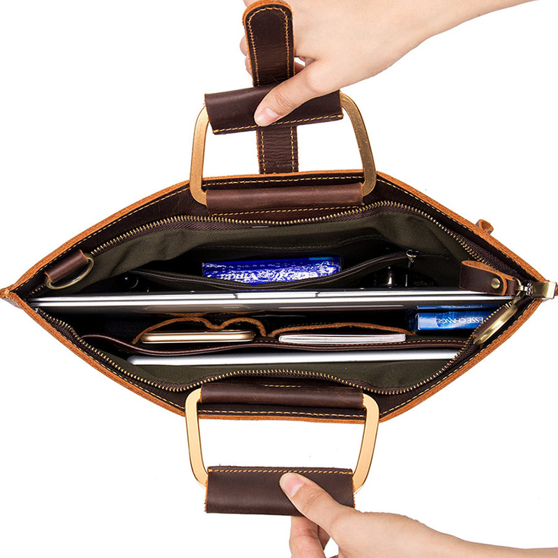 Echt leder Aktentasche für Mann a4 Datei Dokument Handtaschen männlich verrückt Pferd Leder Laptop tasche passen 14 Zoll Business-Tasche