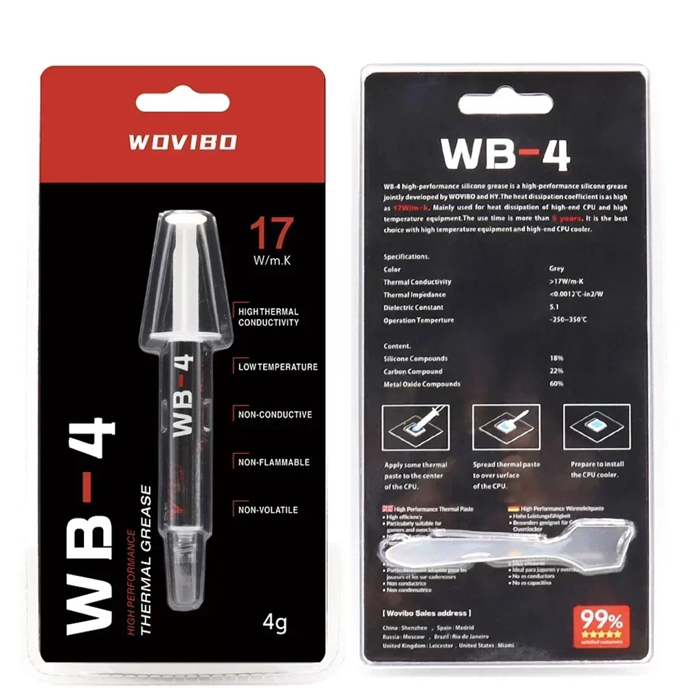 Wovibo Dán Giữ Nhiệt WB-4 WB 4 4G 1G 17 Wát/mét-K Cho CPU GPU Máy In Tản Nhiệt Làm Mát đế Tản Nhiệt Dầu Mỡ Hợp Chất Dẻo Silicone
