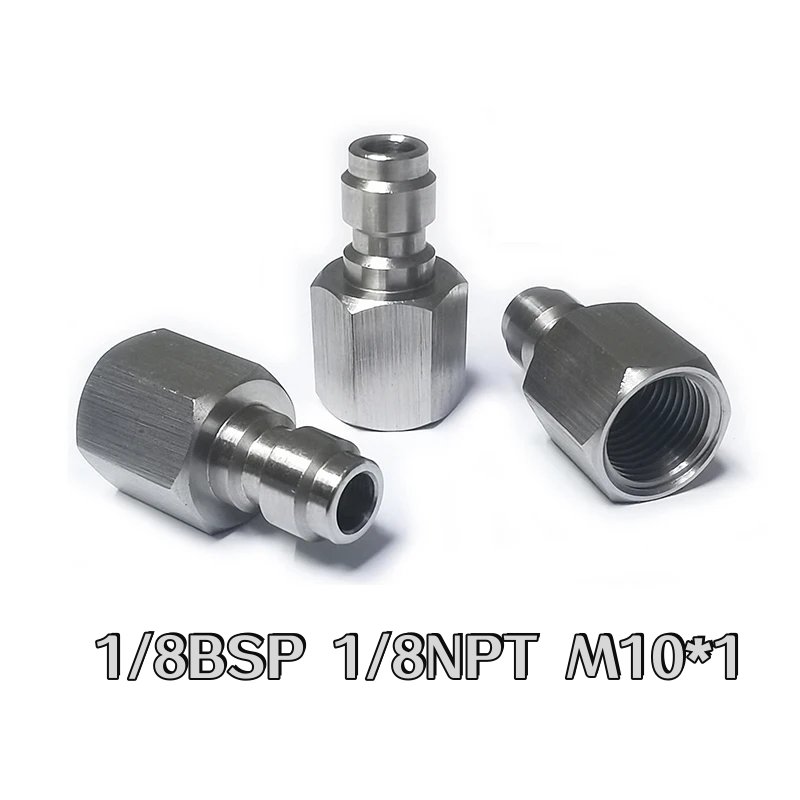 Conector macho de liberación de manguera de carga de conexión rápida de acero inoxidable, 8mm, roscas 1/8 "BSPP / 1/8" NPT / M10