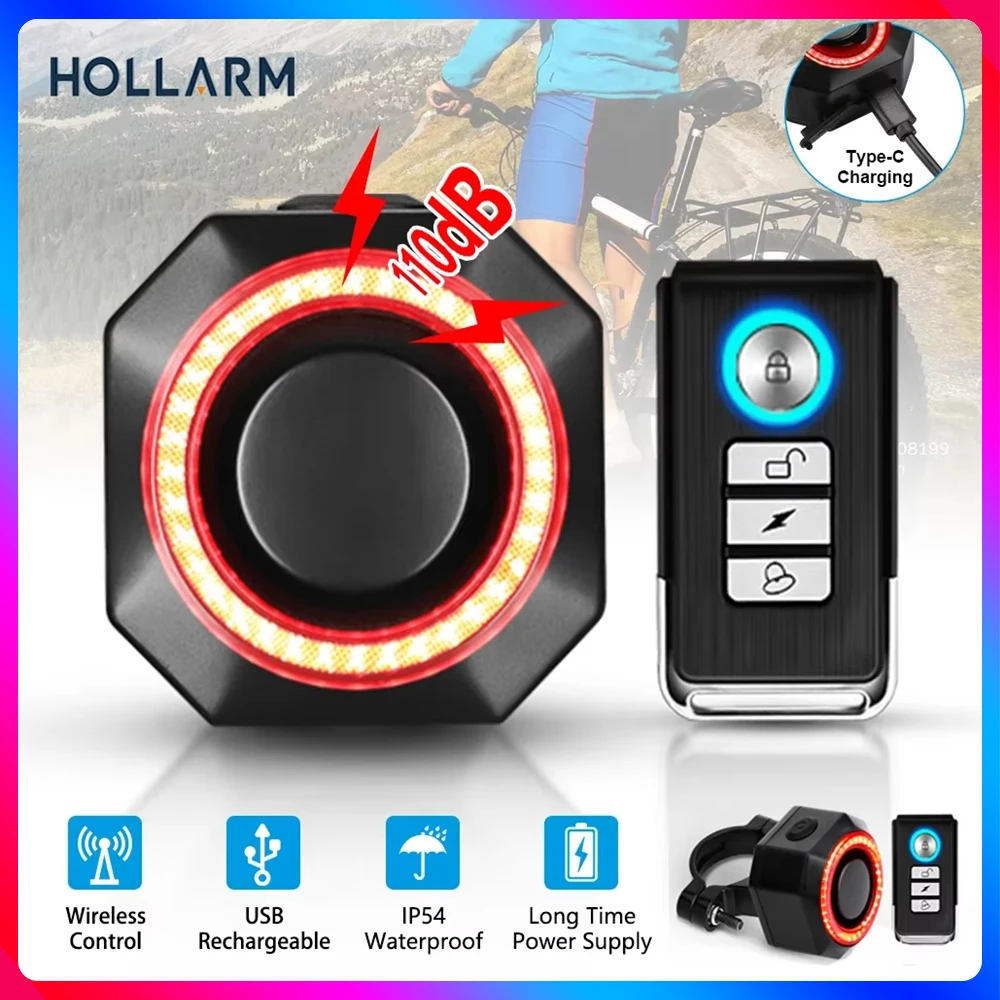 Hollarm Inteligentny alarm tylnego światła roweru Zabezpieczenie przed kradzieżą Antywłamaniowy alarm świetlny roweru Ładowanie USB Inteligentny czujnik hamulca Zdalne sterowanie Tylna Lam
