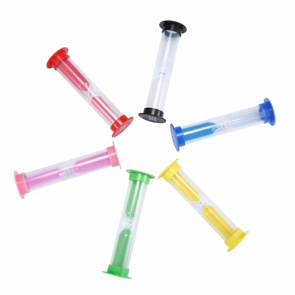6Pcs Colorful Hourglass Small Hourglass 30 Seconds/1 Minute/2 Minutes/3 Minutes/5 Minutes/10 Minutes Hourglass Timer