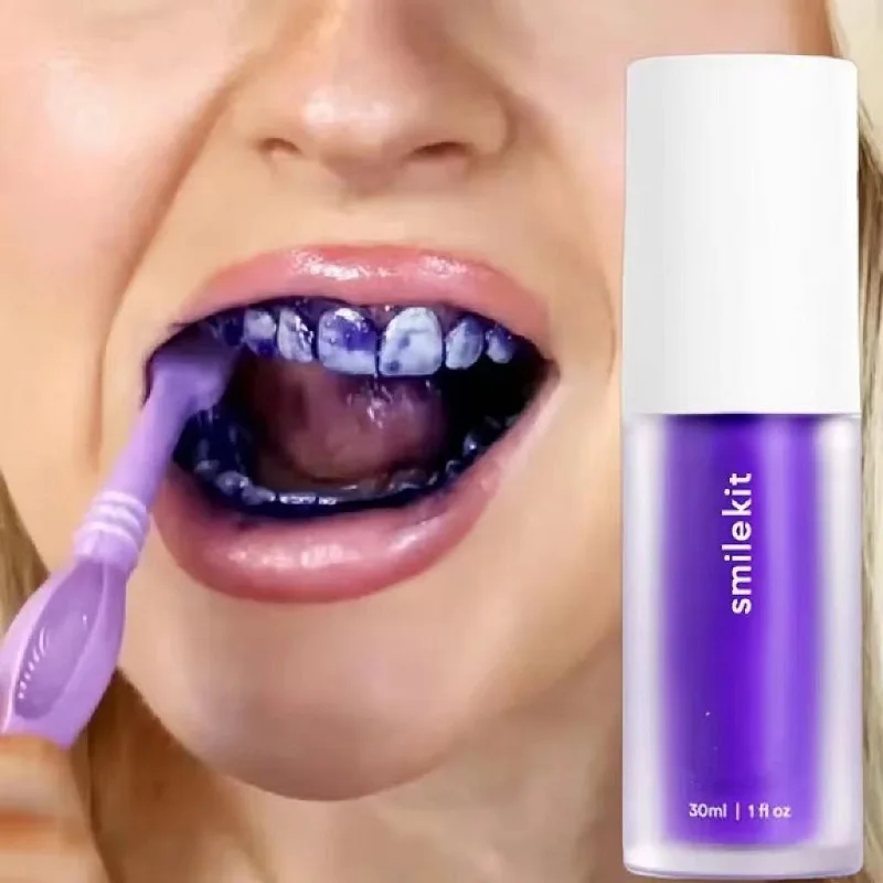 30ml Purple Whitening Toothpaste Remove Stains Reduce Yellowing Care For Teeth Gums Fresh Breath Brightening Teeth New