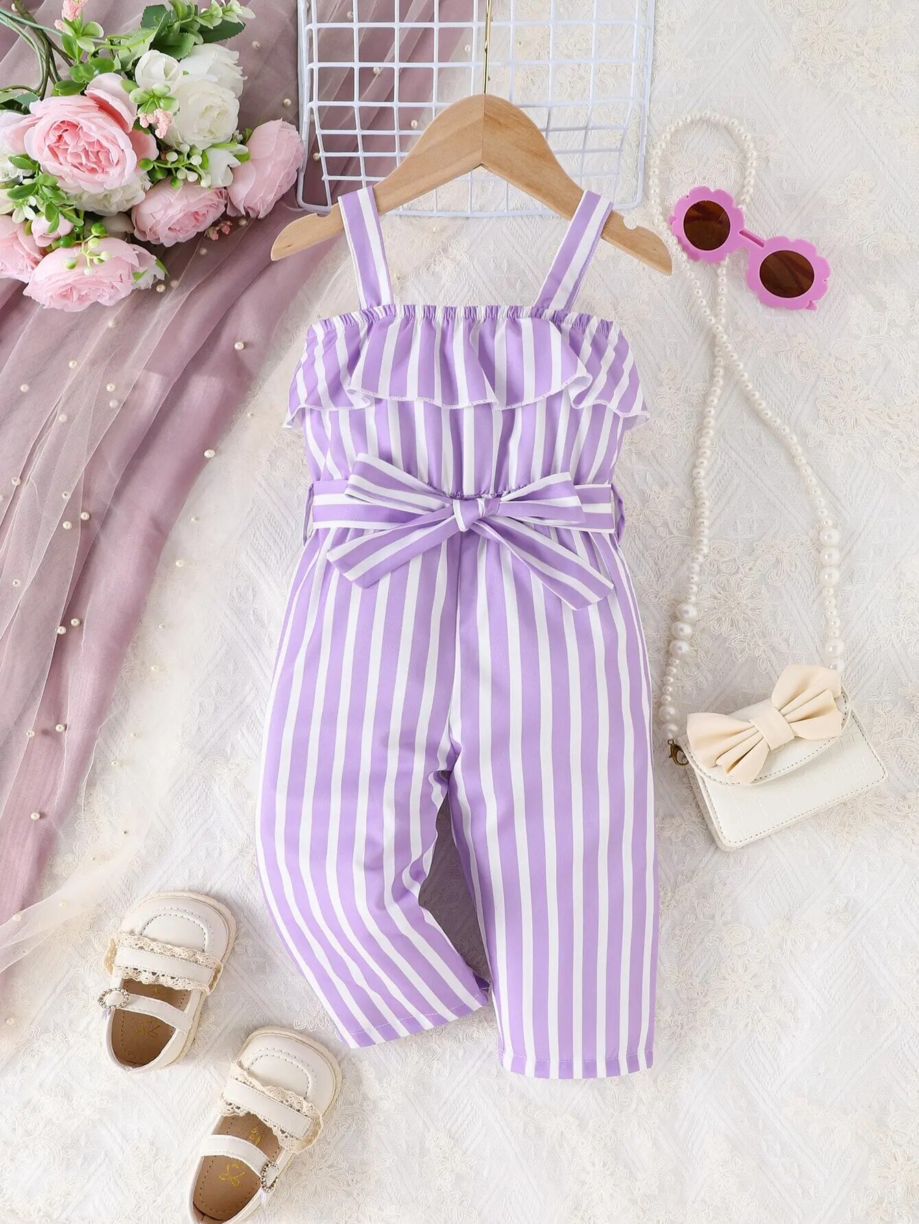 Estate neonata nuovo stile straniero cintura dolce e carina strisce viola comodo e traspirante stile vacanza al mare