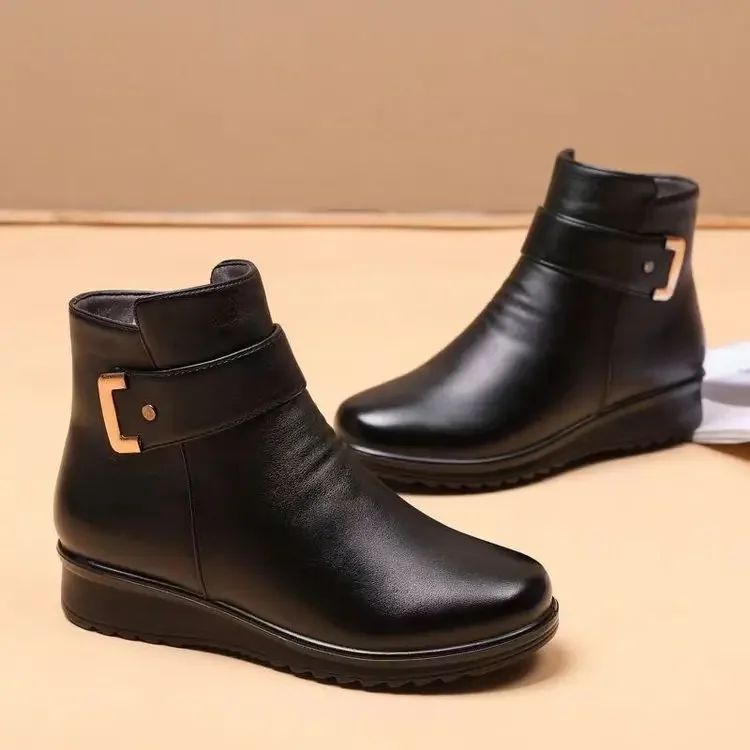 Botines de mujer de tubo corto de felpa botas de nieve de suela plana 2024 Otoño/Invierno nuevas botas de algodón informales cálidas con cremallera Retro simples