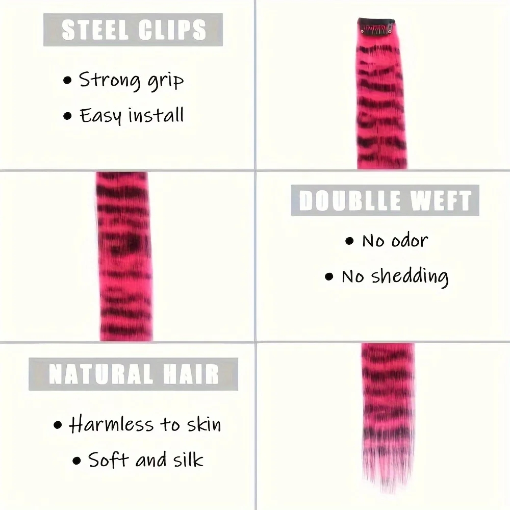 Synthetische Veren Haarverlenging Stuk Eenkaart Luipaardprint Kleurrijke Zijde Lang Steil Haar Cosplay Haarstuk Accessoires