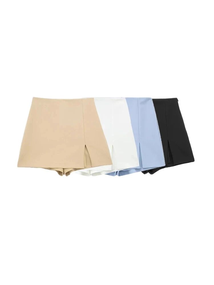 Damen-Shorts mit Schlitz vorne und seitlichem Reißverschluss, hohe Taille, weiblicher Skort, schicke Mode