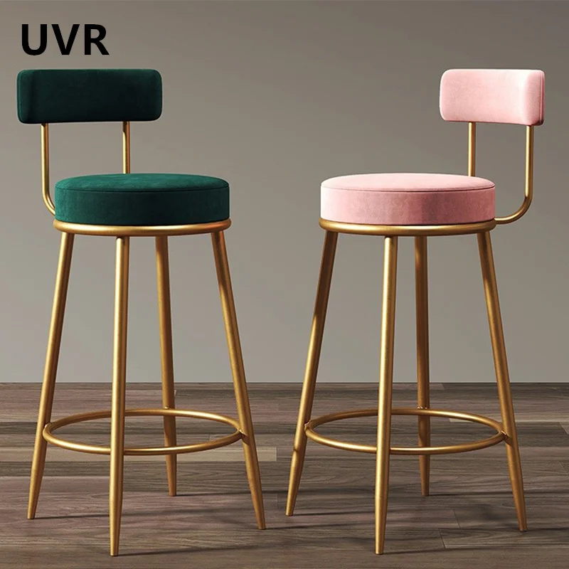UVR 모던 심플 바 스툴 가정용 주방 높은 스툴 라이트 럭셔리 철제 등받이 의자 프론트 데일리 계산대 바 스툴 가구