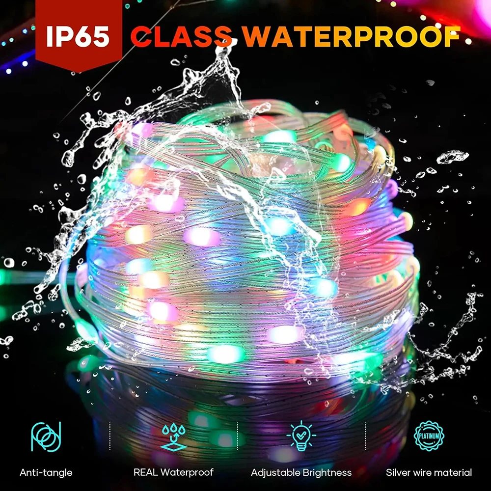 Luce intelligente della stringa Sprite dell'albero di Natale 40M RGB IC Bluetooth fai da te LED luce della stringa impermeabile luce di Natale USB