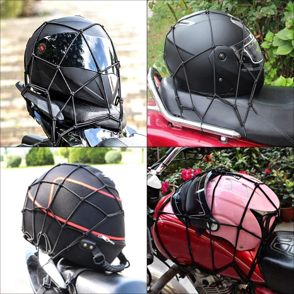 Heavy-Duty 6 Hooks Elastic Bungee Net Motorcycle Luggage Net Helmet Fuel Tank Holder Moto Accessories for Helmet Storage Black