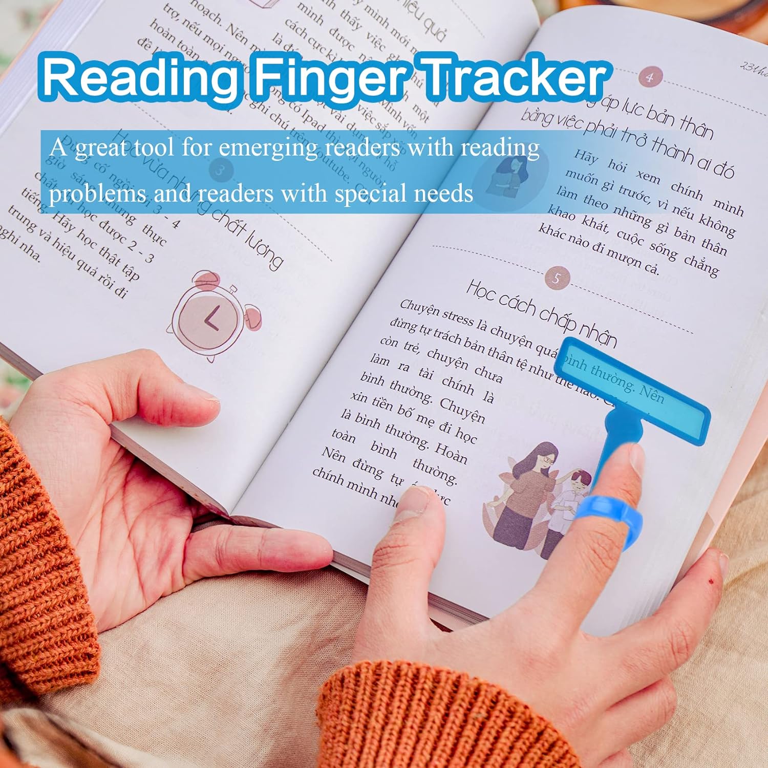 Dyslexia Tools for Kids, Finger Guided Reading Strips with Finger Rings, Highlight Reading Strips Bookmarks for Reading Highli