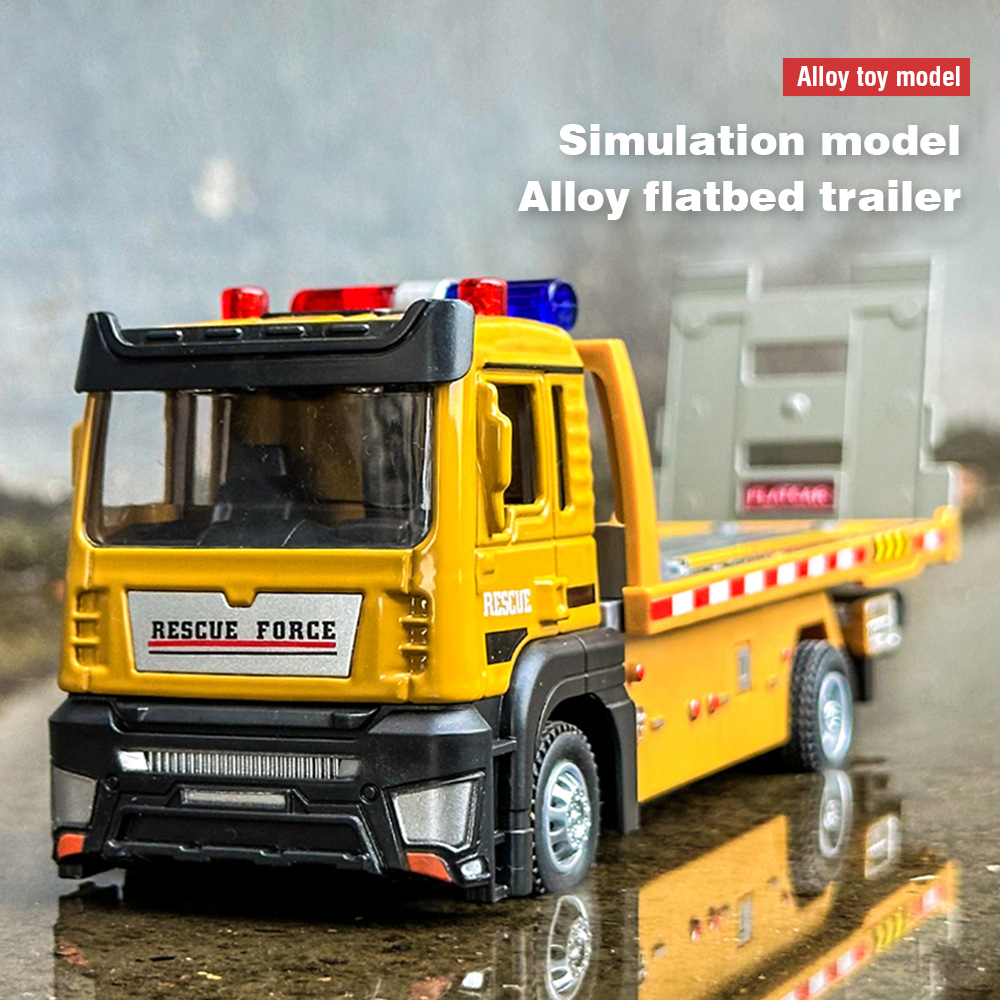 Modelo de caminhão de liga 1/32 Diecast Flatbed Trailer Trucsk com luz sonora Moveble Engenharia Carro Trator Brinquedos para Meninos Crianças Presente