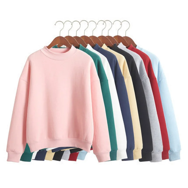 Frau Sweatshirts 2025, süße koreanische Oansatz gestrickte Pullover dicke Herbst Winter Candy Farbe lose Hoodies solide Damenbekleidung