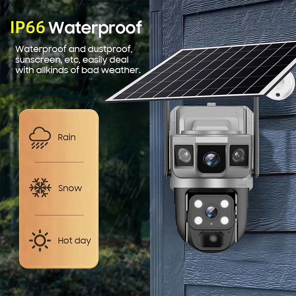 Telecamera solare esterna 12MP 6K Triplo schermo WIFI Monitor di rete wireless V380Pro IP66 PIR Telecamera CCTV di sicurezza per rilevamento umano