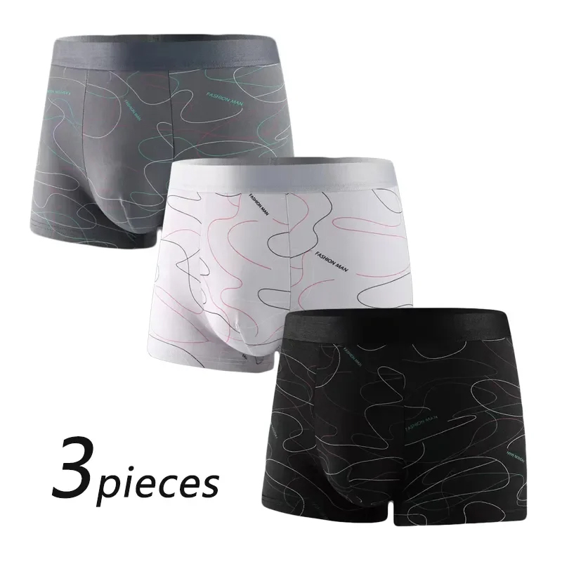 3-teilige Herren-Boxershorts, Sportunterwäsche, Unterhose, Shorts, XL, 2XL, 3XL, 4XL, einfache Linie, atmungsaktiv, Sport, Fitness