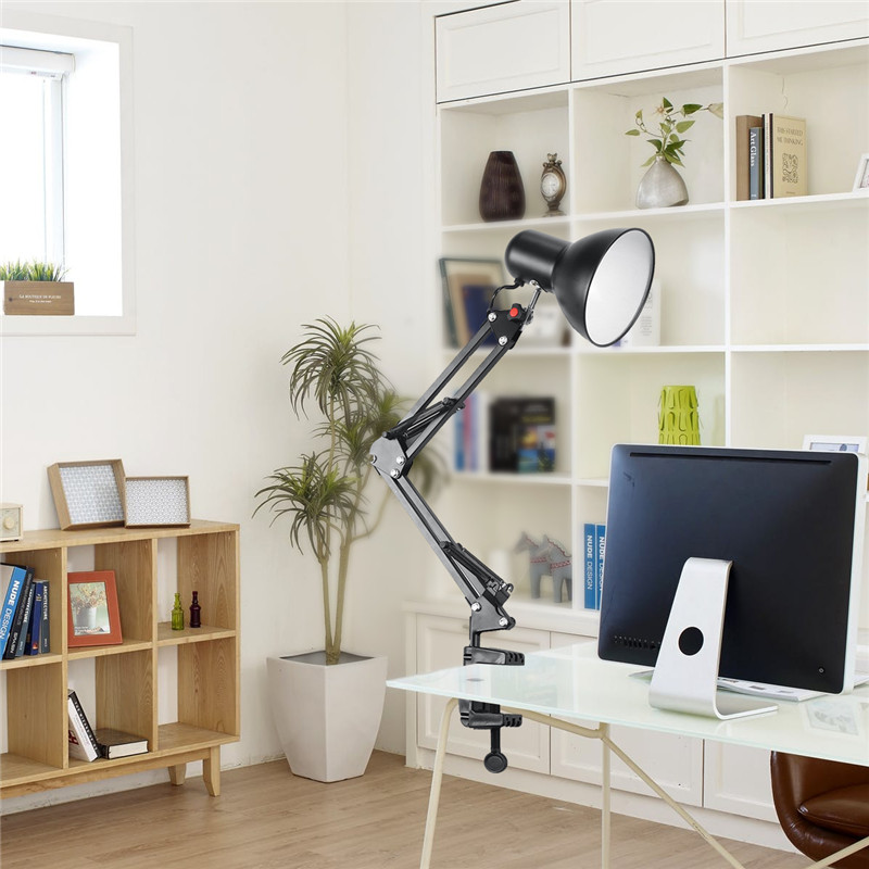 Hause EU UNS Stecker Flexible Schaukel Arm Clamp Mount Lampe Büro Studio E27/E26 Birne Tisch Schwarz Schreibtisch licht AC85-265V Led-lampe Lampen