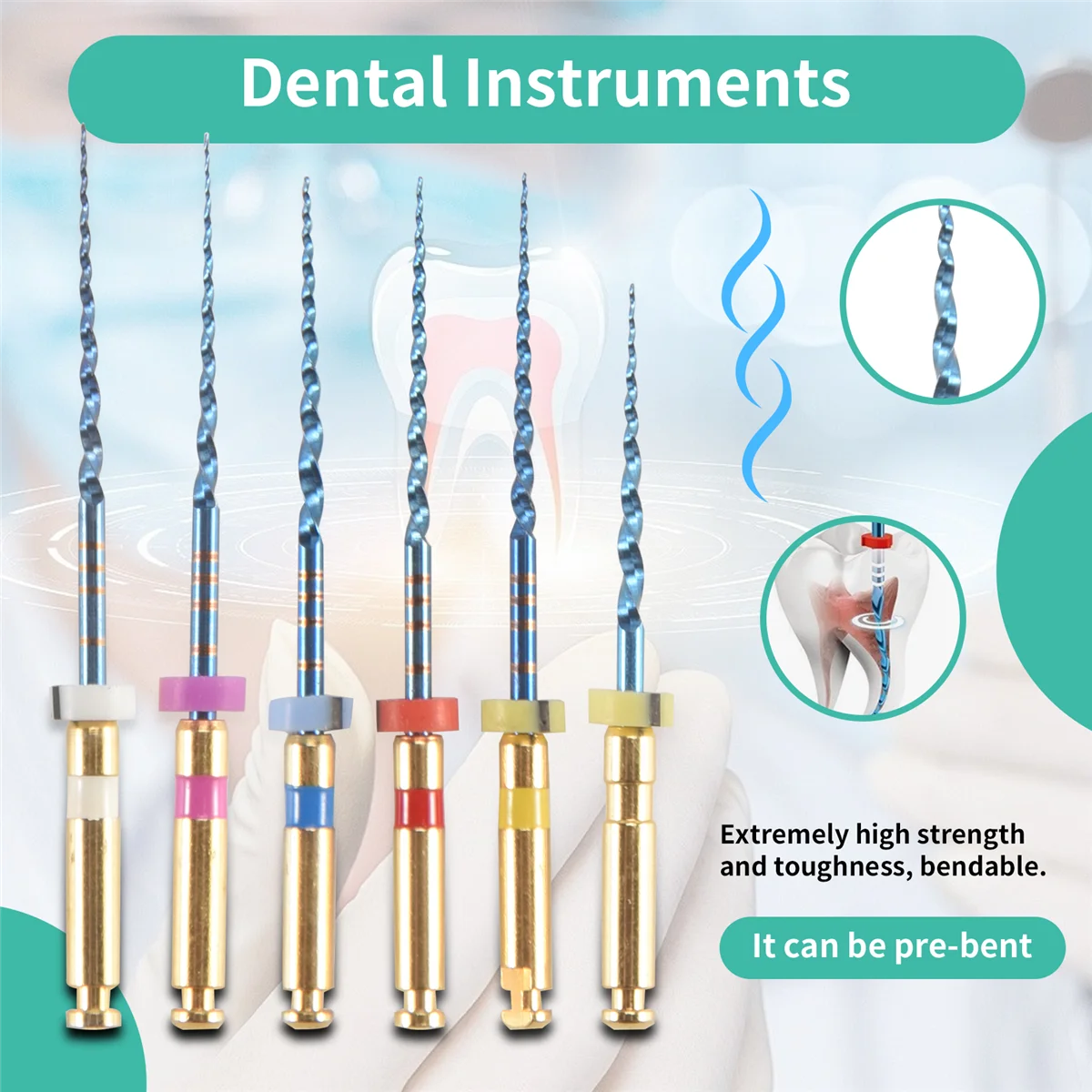 BABQ 6 Pz Motore Endodontico Dentale Uso NiTi Rotary Lime Attivate a Calore Lime per Canali Radicoli Endodonzia Alternative 25mm