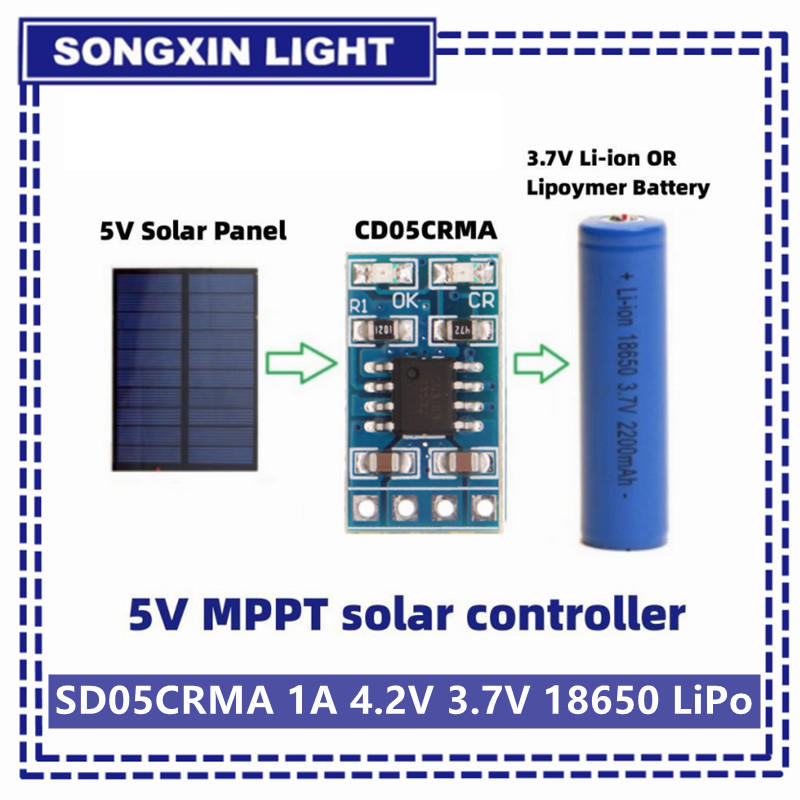 MPPT Solarladeregler 1 A 4,2 V 3,7 V 18650 LiPo Li-Ion Lithium Batterie Ladegerät Modul SD05CRMA Solarpanel Batterieladung