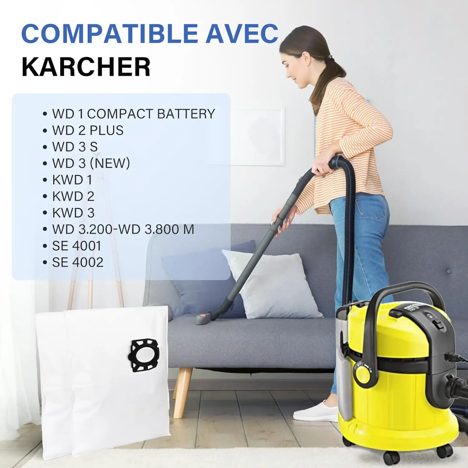 掃除機バッグ ケルヒャー WD2 Plus、WD 3、KWD 1、KWD 2、KWD 3、MV 3、SE 4001、SE 4002 ウェット&ドライ掃除機に対応
