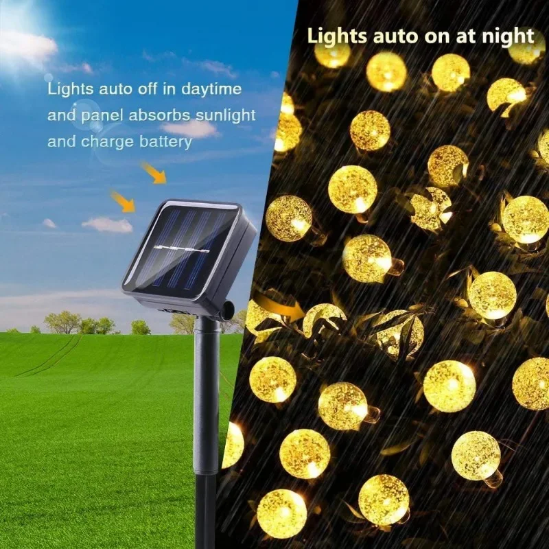 2024 새로운 태양 크리스탈 글로브 LED 문자열 조명 LED 태양 야외 조명 IP65 요정 빛 크리스마스 갈 랜드 정원 파티 장식
