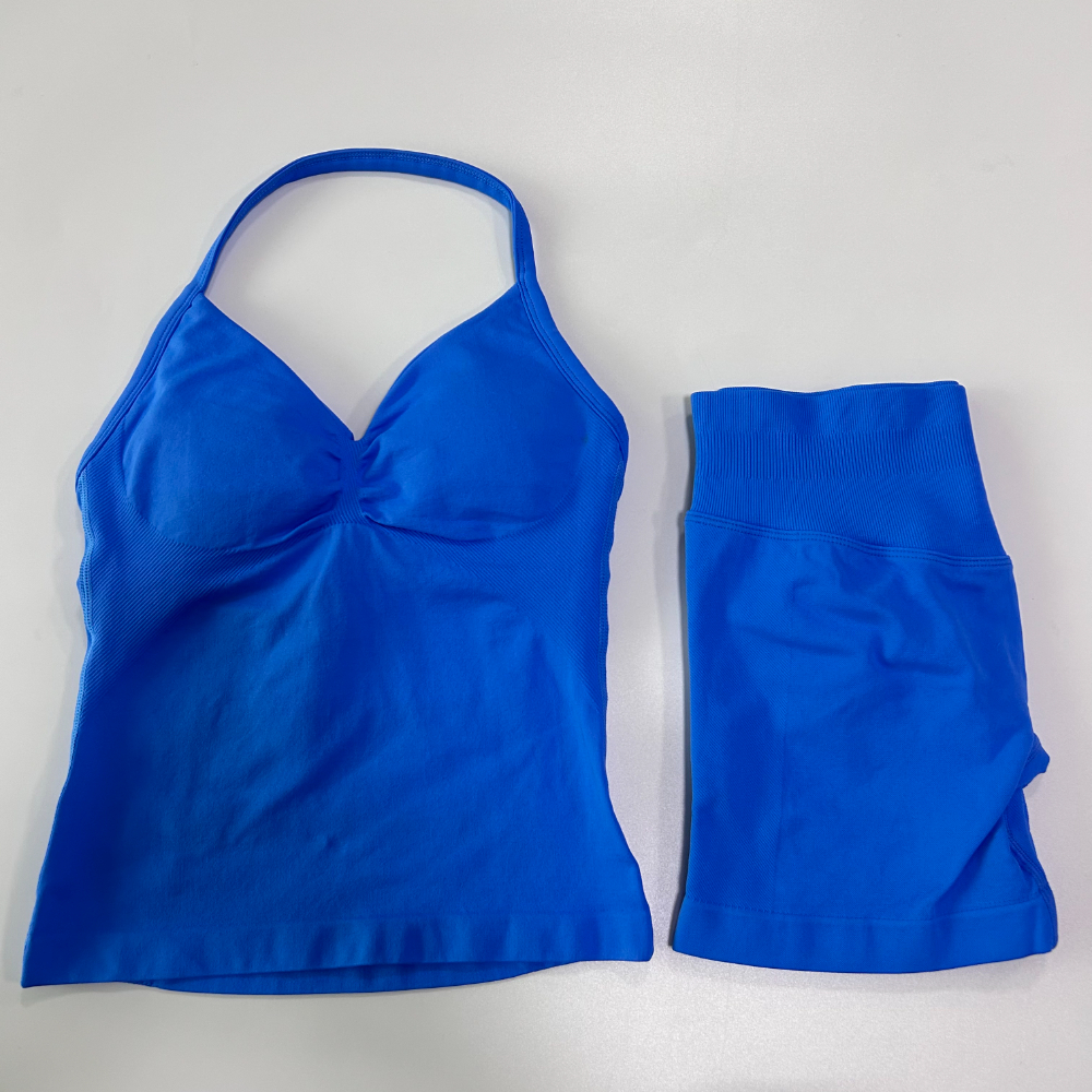 Conjunto de gimnasio de 2 uds., camisetas sin mangas con espalda descubierta para mujer, pantalones cortos sin costuras de cintura alta, traje de gimnasio, ropa deportiva, conjuntos de entrenamiento