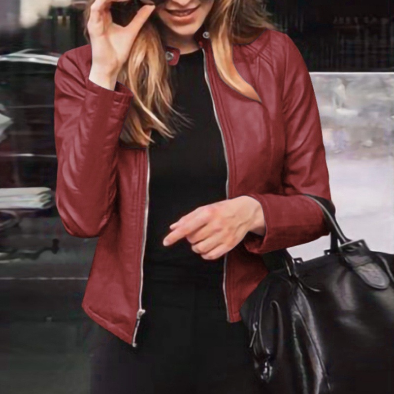 Slim Fit Faux Leather Jacket Women Classic Moto Biker PU Leater Jacket Spring Autumn Basic Zipper Coat Odzież wierzchnia