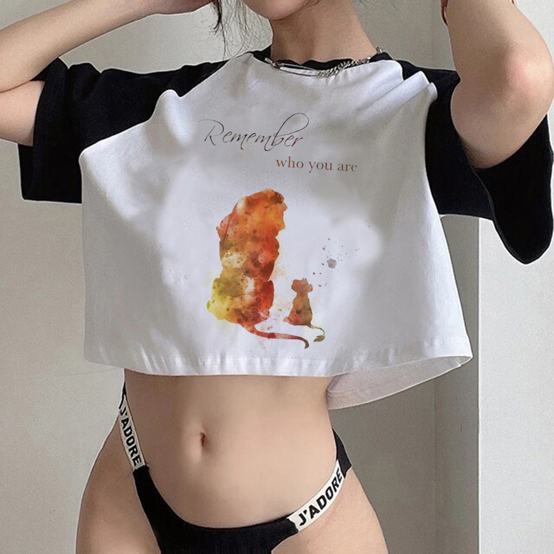 Anime Hakuna Matata Tshirt atasan pendek Disney The Lion King kaus potong Kawaii Wanita kaus atasan wanita pakaian wanita