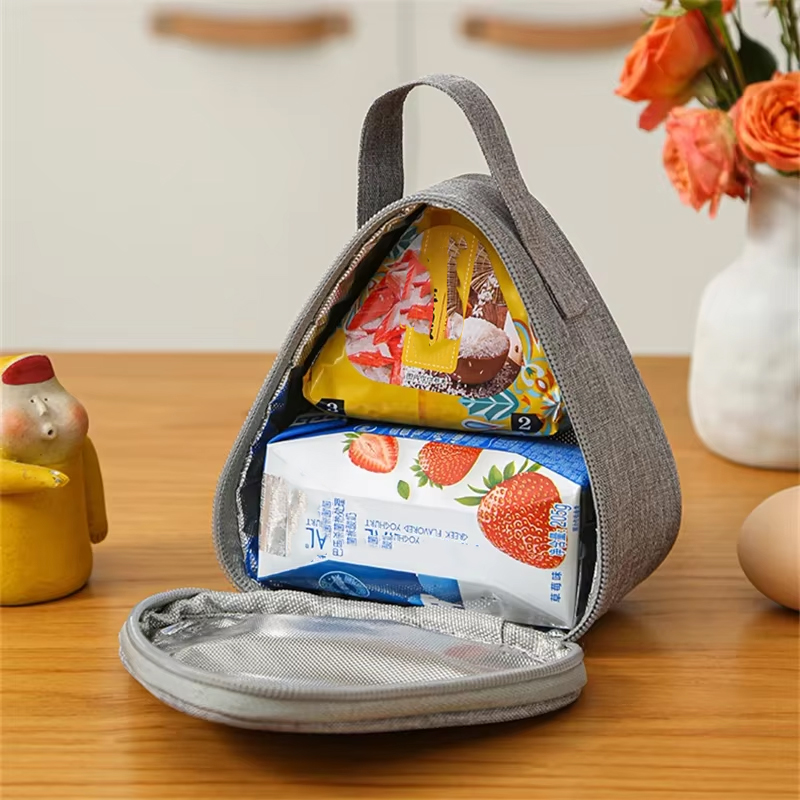 Portable Triangle Insulation Lunch Bag for Rice Vegetable Roll Milk Sandwich Egg Breakfast - Keep Food Warm Cool