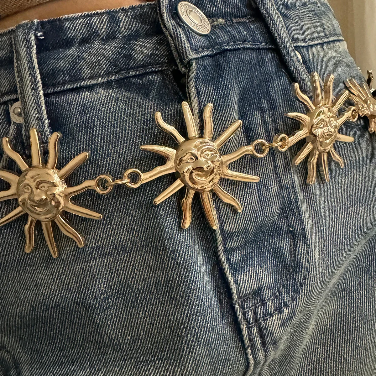 Punk Hip Hop Stijl All-match Taille ketting zon Vintage Metalen Damesriem voor Jurk Maan Hoge Taille Kettingriem voor Dames