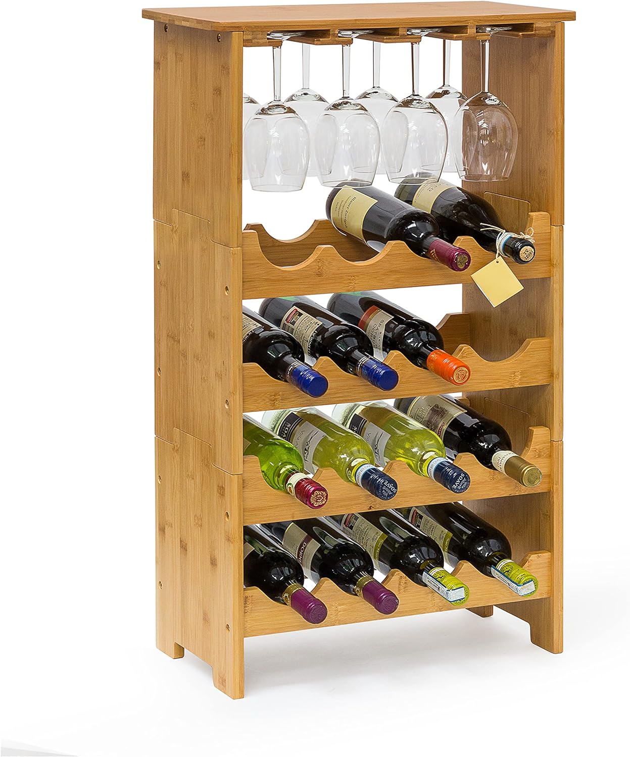 Zeitlich begrenzter Rabatt – Relaxdays Bambus-Weinregal, 84 x 50 x 24 cm, Flaschenhalter mit Weinglashalter