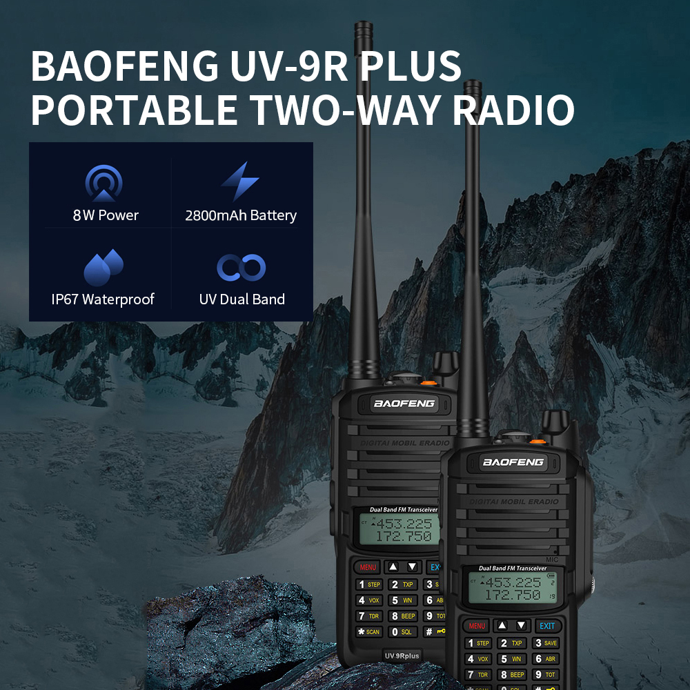UV-9R Plus Tragbares Funkgerät Dualband Handheld Walkie Talkie FM Transceiver IP67 Wasserdicht Staubdicht EU-Stecker