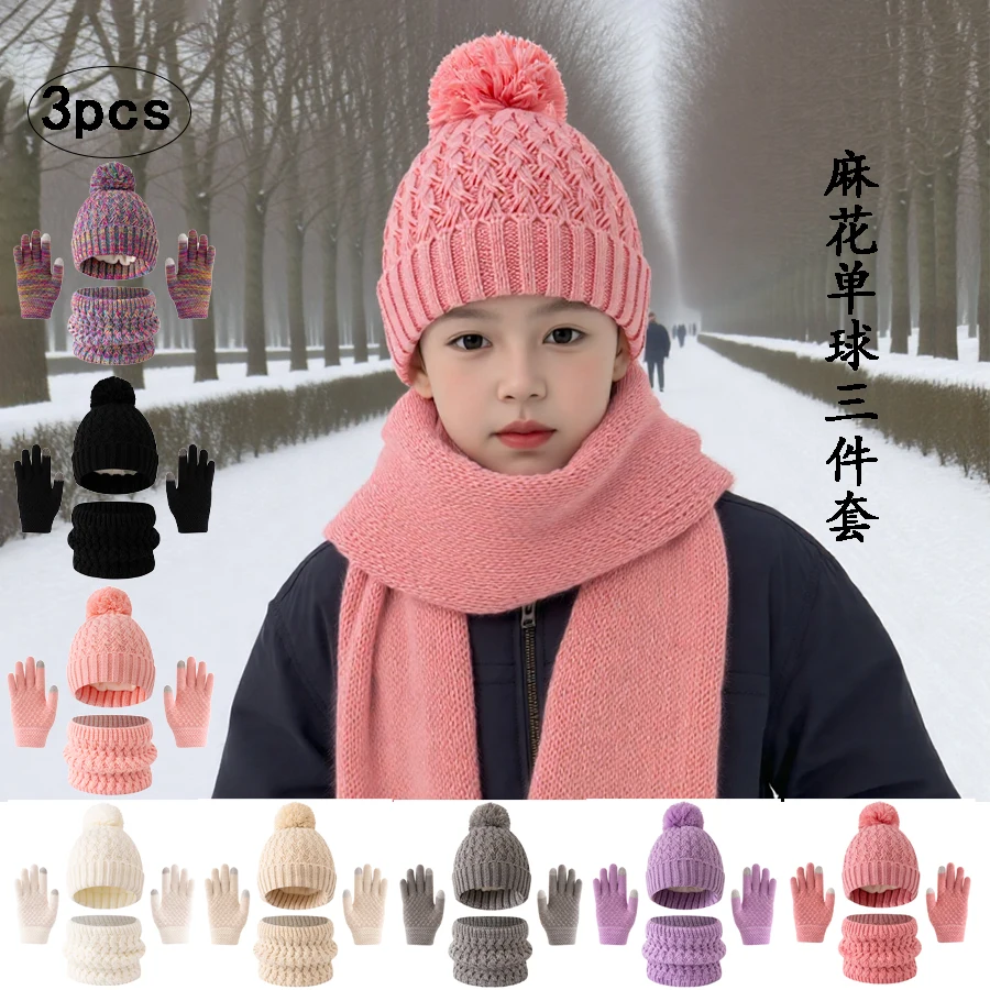 Conjunto de gorros, bufandas y guantes para niños, niños y niñas, color sólido, forro polar y grueso, 3pc3-12Y