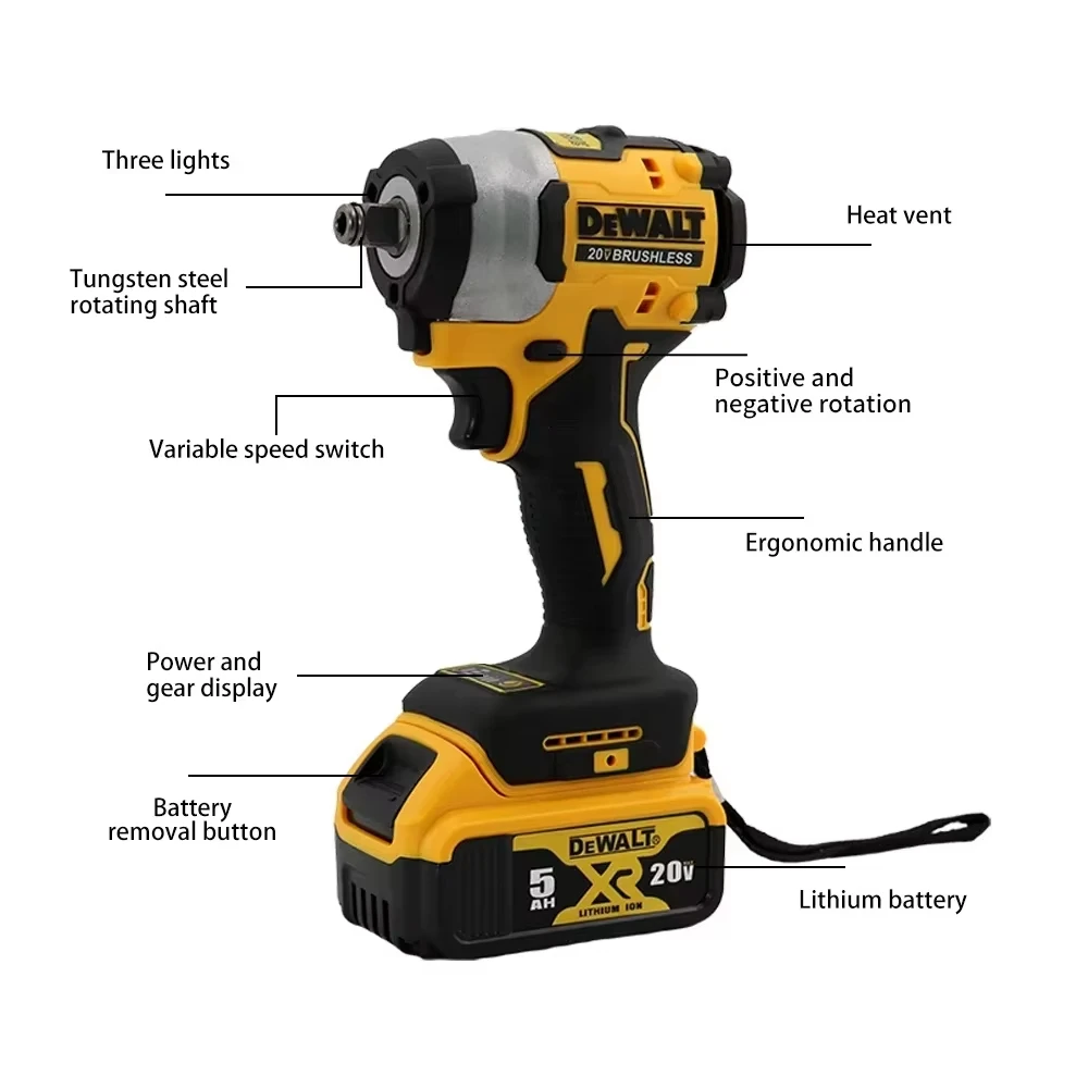Dewalt DCF922 610N.m Brushless Impact Wrench Cordless Driver Large torque Variable Speed Electric Wrench 20V Rechargeable Tools