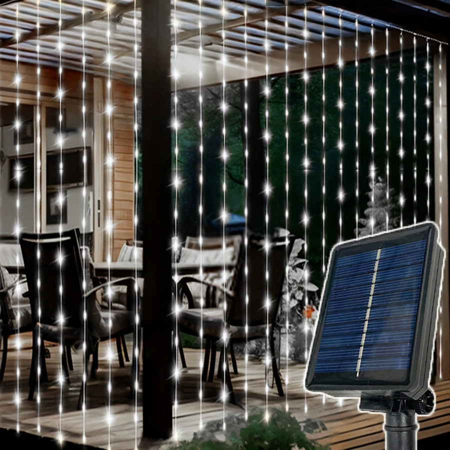 Solar Powered LED Curtain String Lights 8 Modes Perfect for Party Wedding and Garden Decorations Outdoor Christmas Solar Lamp