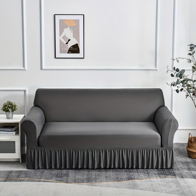 Funda de sofá elástica antideslizante con falda, funda de sofá de Color sólido para dormitorio, oficina, sala de estar, decoración del hogar, 1 ud.