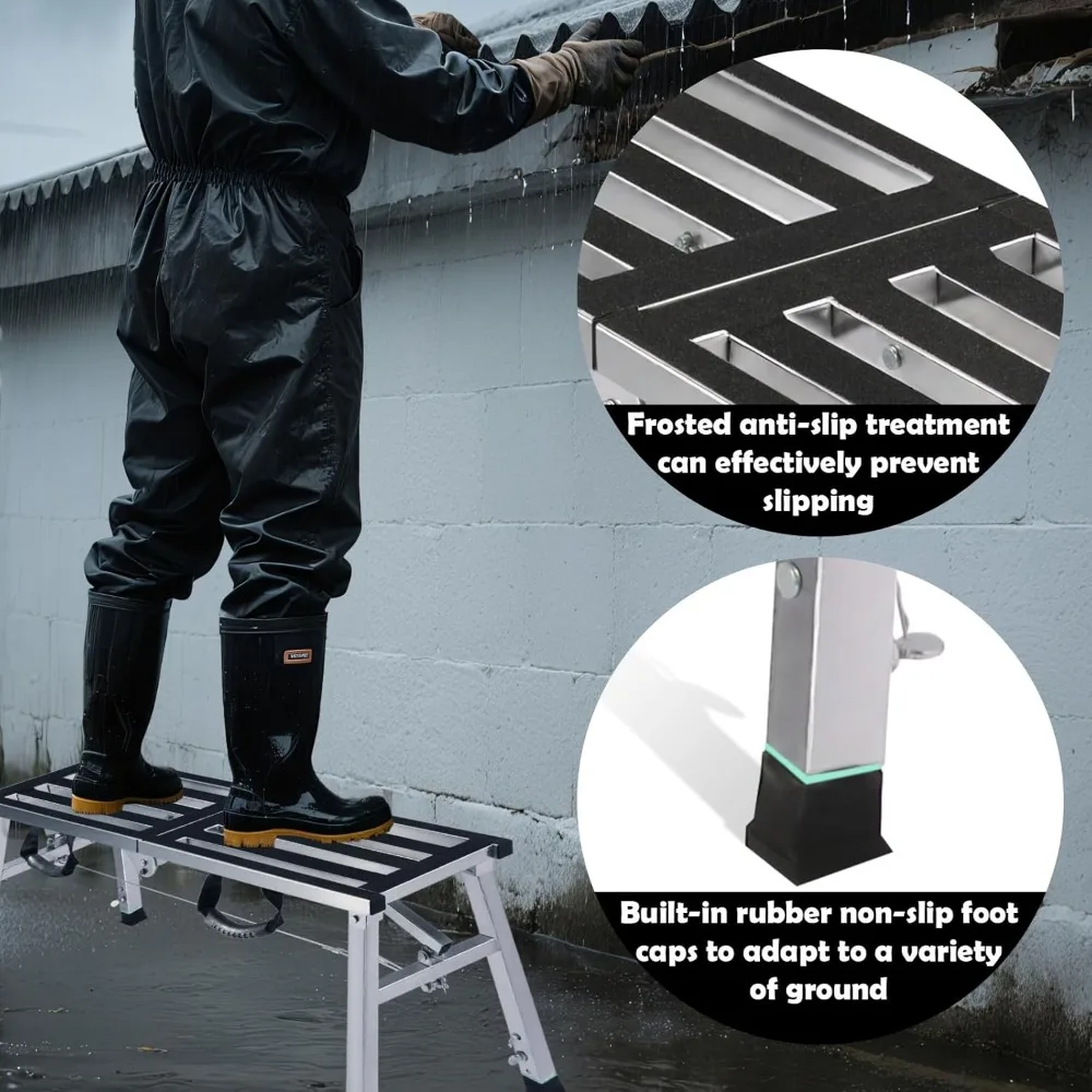 Folding Work Platform 39(L) x12(W) Height Adjustment 19-27(H) Portable Steel Step Ladder Stool for Home, Office, Workshop and Ga