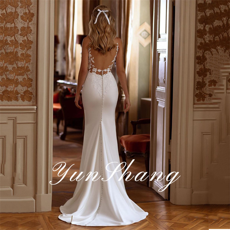 Yunshang Elegante Meerjungfrau Brautkleider Frauen Open Back V-ausschnitt Spitze Spaghetti-trägern Brautkleid Vestidos De Novia Angepasst