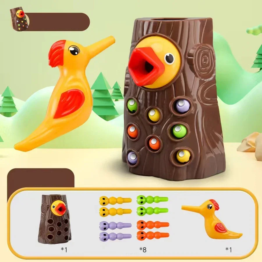 Montessori ของเล่นเพื่อการศึกษาเด็กนกหัวขวานจับหนอนของเล่นเด็กวัยหัดเดินเด็กเกมแม่เหล็กสําหรับ Babi Development Busy Board
