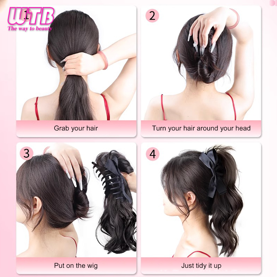 WTB-女性用ポニーテール合成クリップ,短い巻き毛のポニーテール,偽のかつら,ポニーテールエクステンション,ヘアピース